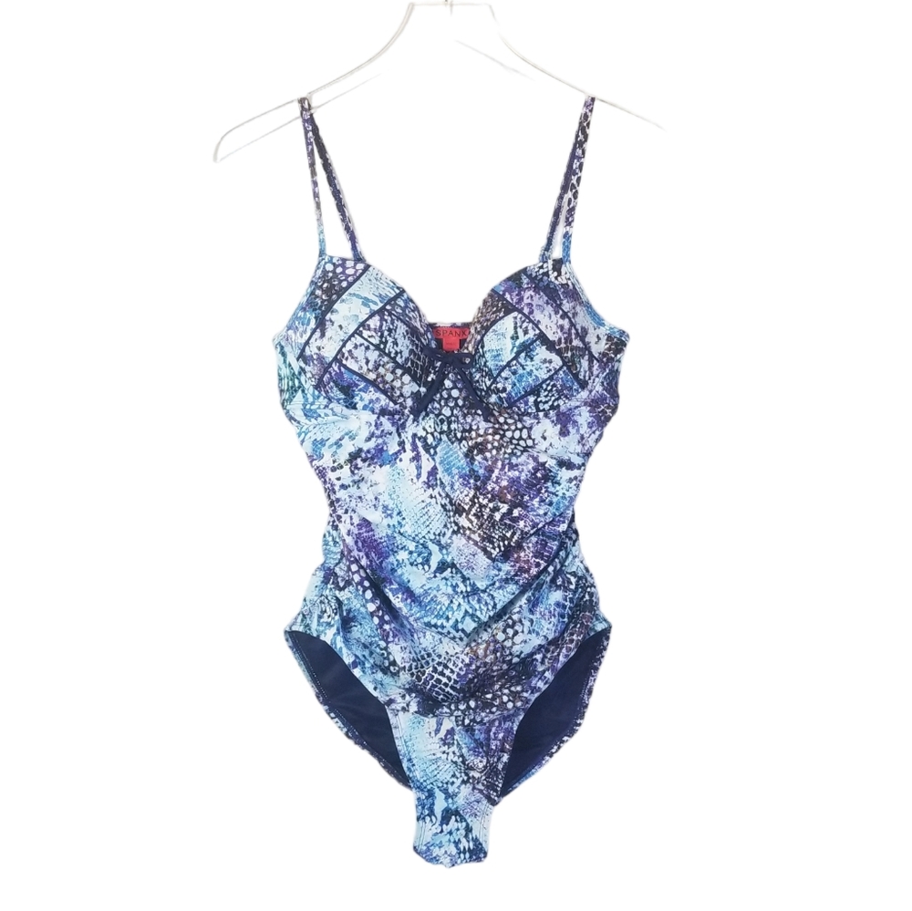 SPANX Blue Nile Bra-llelujah One Piece Swimsuit Size 10 B/C Python Slimming